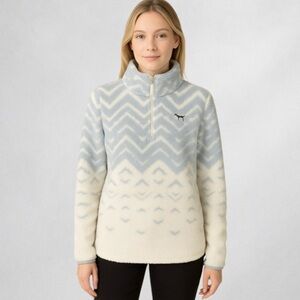 PINK Sherpa Quarter-Zip Pullover Sweater Women’s Size L Blue White